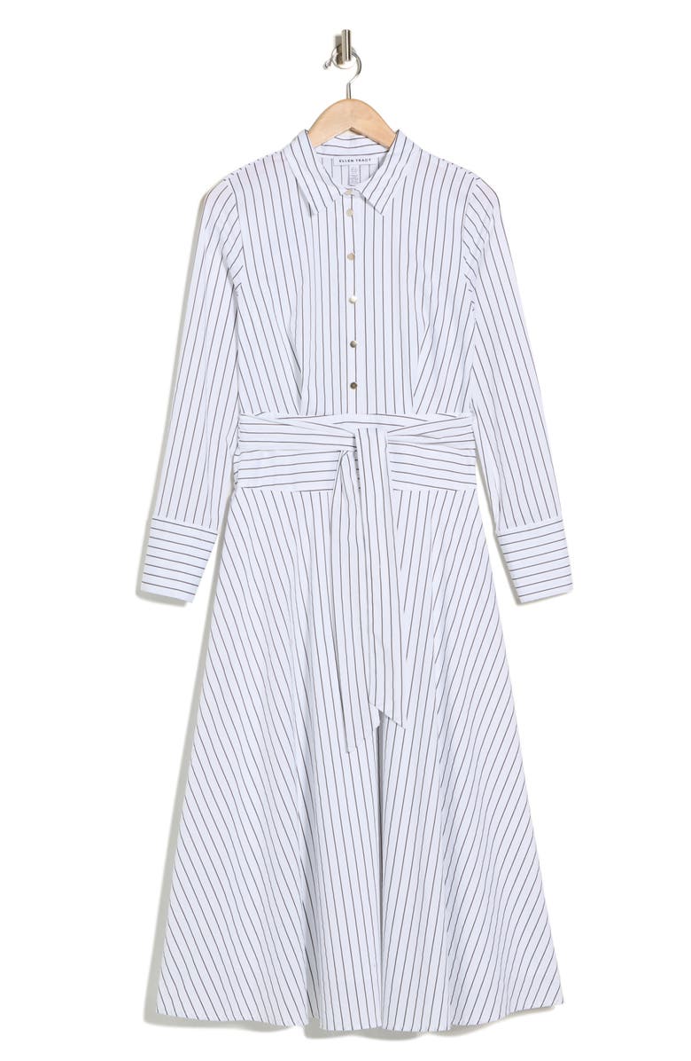 Ellen Tracy Stripe Long Sleeve Stretch Poplin Shirtdress, Alternate, color, White/ Black Stripe