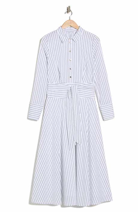 Ellen Tracy Stripe Long Sleeve Stretch Poplin Shirtdress