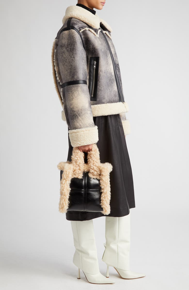 Stand Studio Liz II Faux Leather Top Handle Bag with Faux Shearling Trim, Alternate, color,