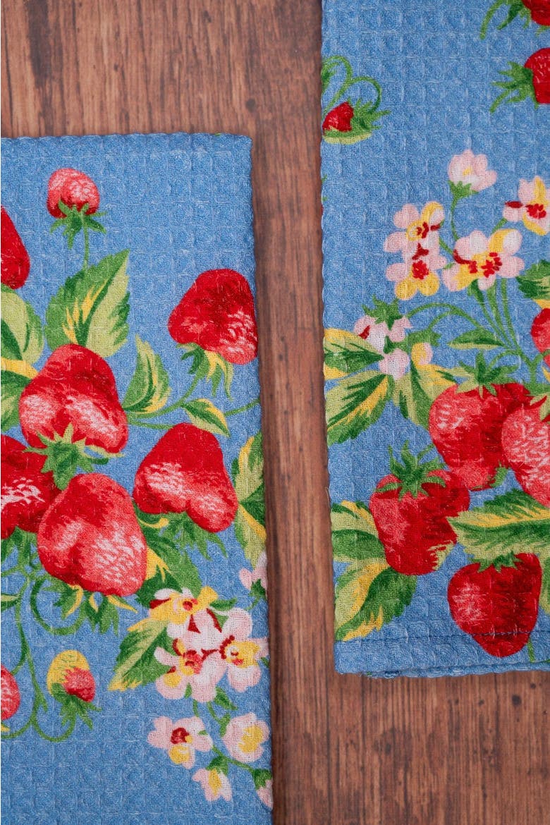Strawberry Magic Tea Towels, Set of 2, Alternate, color, Blue
