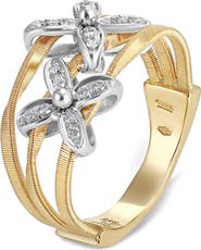 Marco Bicego Marrakech Onde 18K Yellow & White Gold with Diamond Flowers Ring