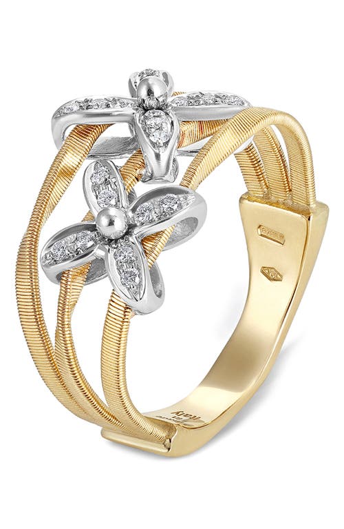 Marco Bicego Marrakech Onde 18k Yellow & White Gold With Diamond Flowers Ring In Yellow Gold/white Gold
