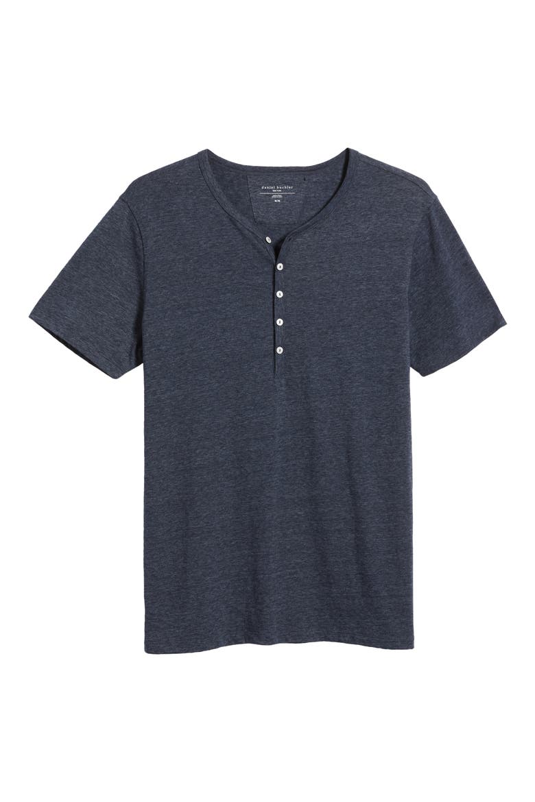 Heathered Recycled Cotton Blend Henley Pajama T-Shirt, Alternate, color, NAVY