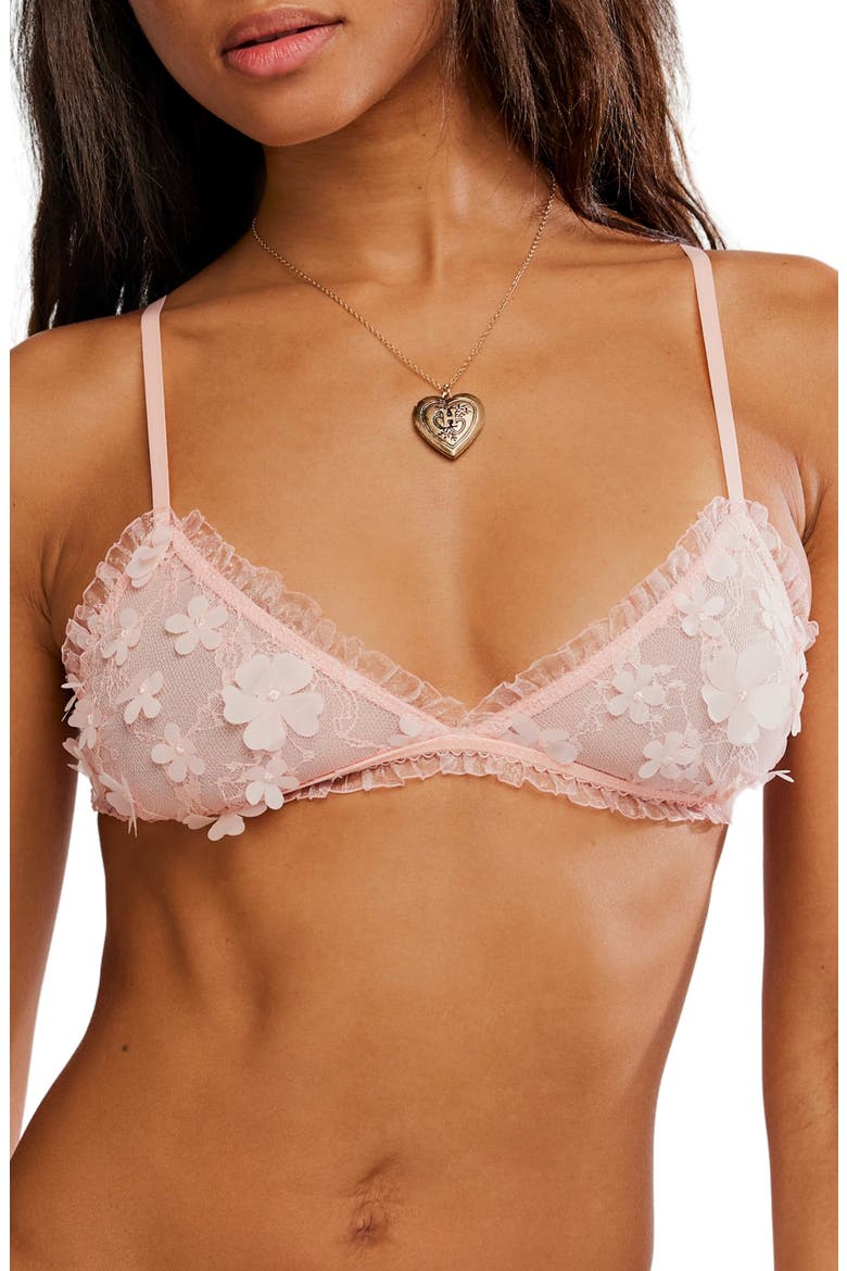 Save the Date Floral Appliqué Triangle Bralette, Main, color, FLAMINGO FLAMENCO
