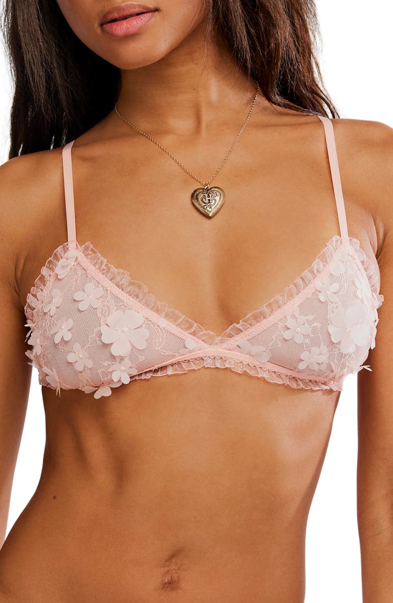 Free People Save the Date Floral Appliqué Triangle Bralette, Main, color, Flamingo Flamenco