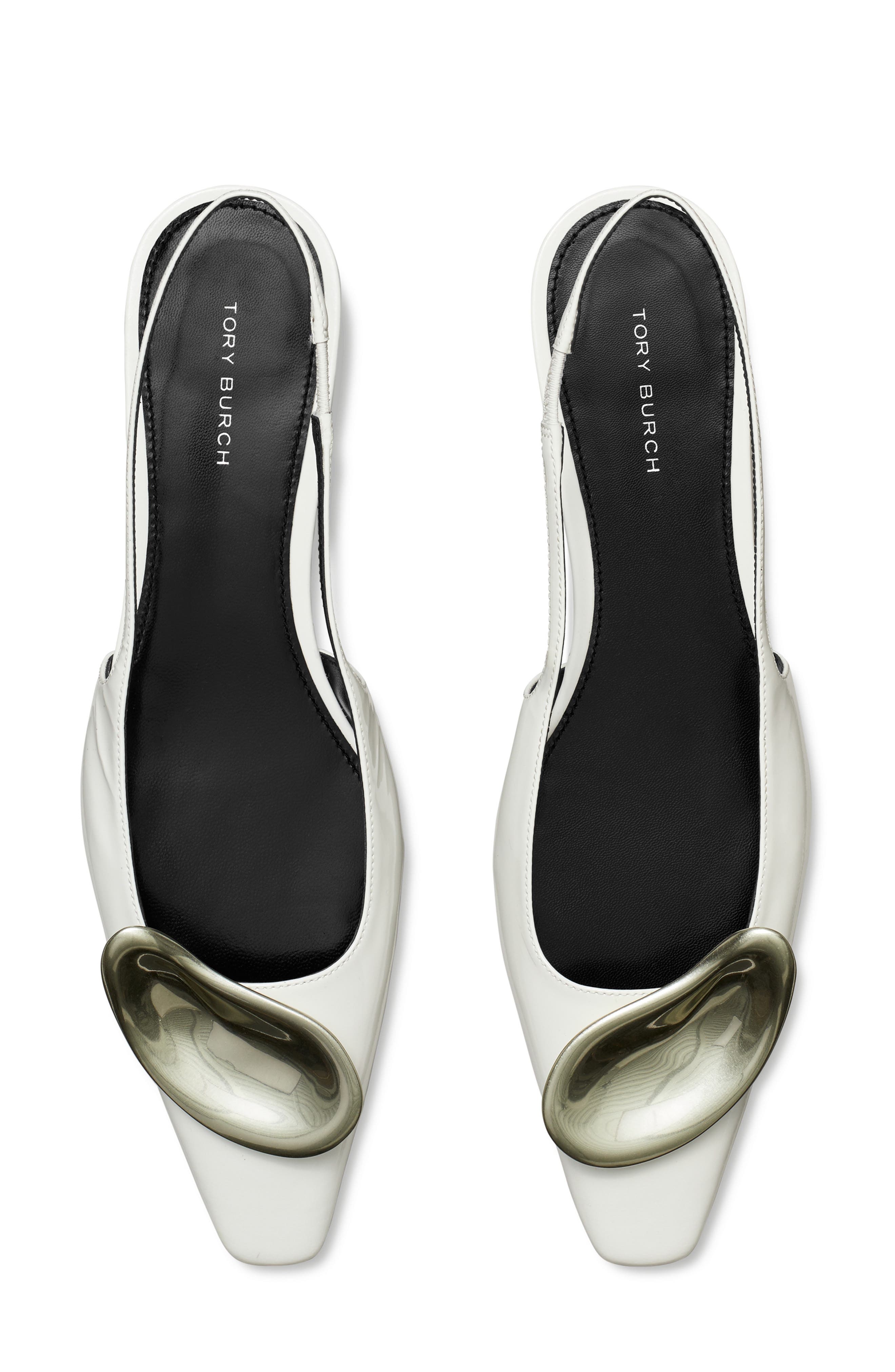 Tory Burch Patos Slingback Flat, Alternate, color, Cloud / Silver