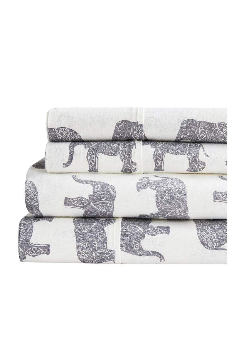 Elephant Flannel Sheet Set, Alternate, color, GREY