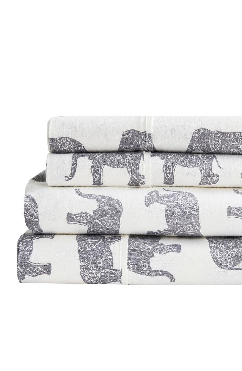 MELANGE HOME Elephant Flannel Sheet Set, Alternate, color, Grey