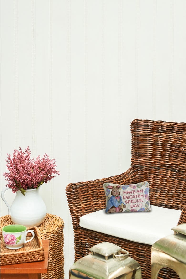 "Have An Eggstra Special Day" Easter Bunny Vintage Needlepoint Mini Accent Pillow 6.5" x 9", Alternate, color, Pink