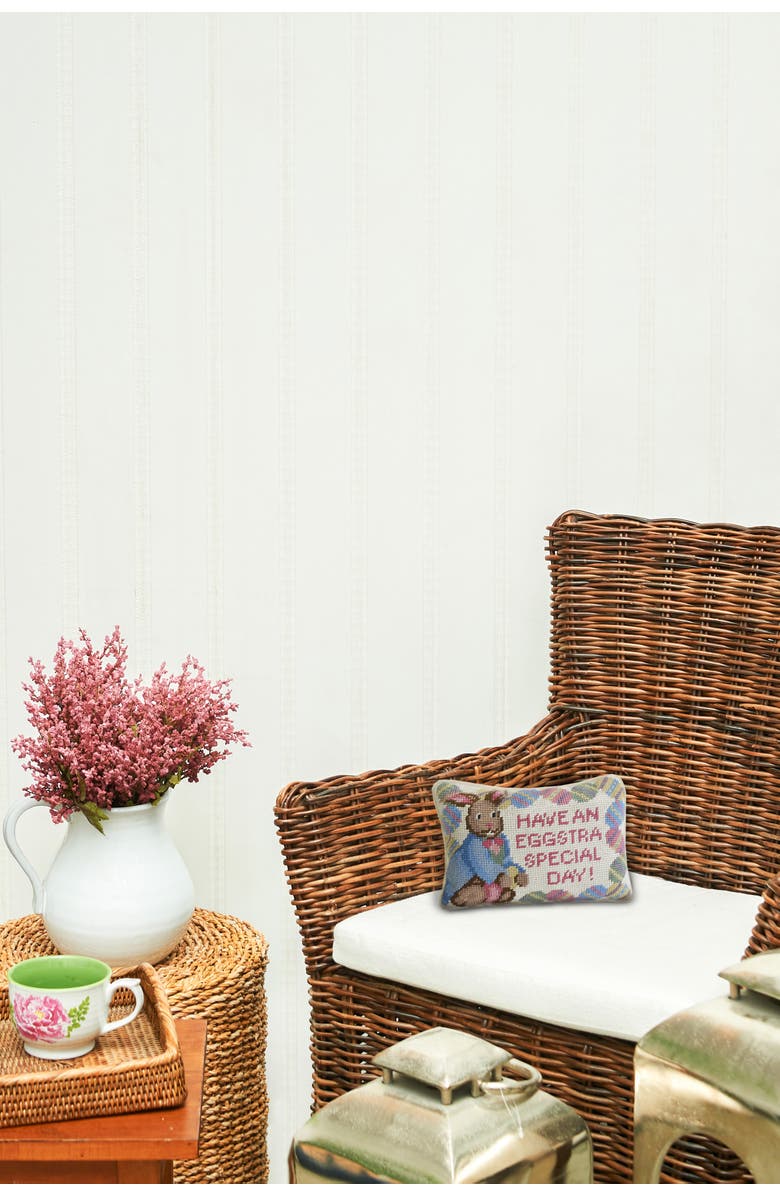 C&F Home "Have An Eggstra Special Day" Easter Bunny Vintage Needlepoint Mini Accent Pillow 6.5" x 9", Alternate, color, Pink
