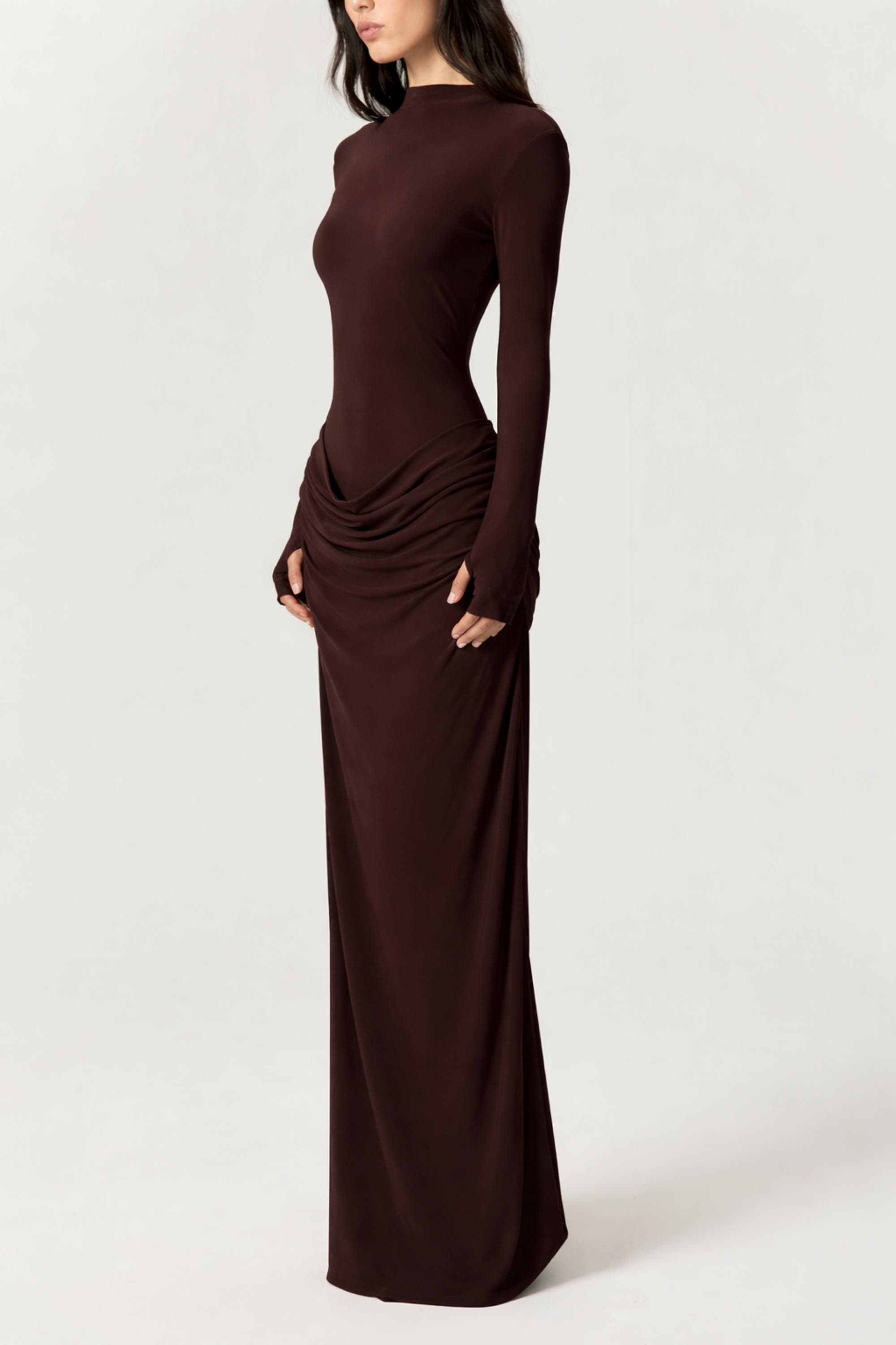 High-Neck Ruched Maxi Dress - image 4