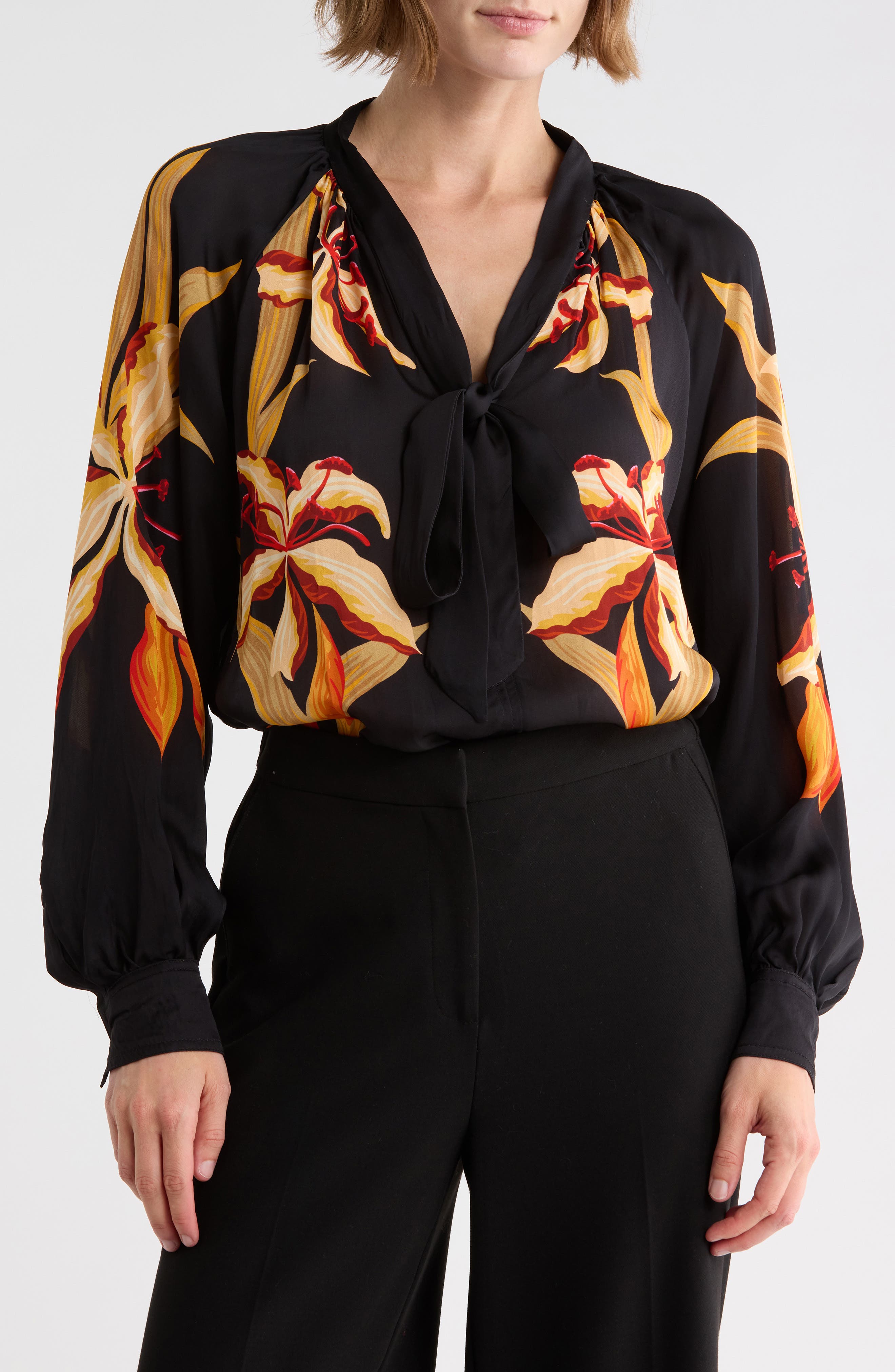 Tie Neck Long Sleeve Top