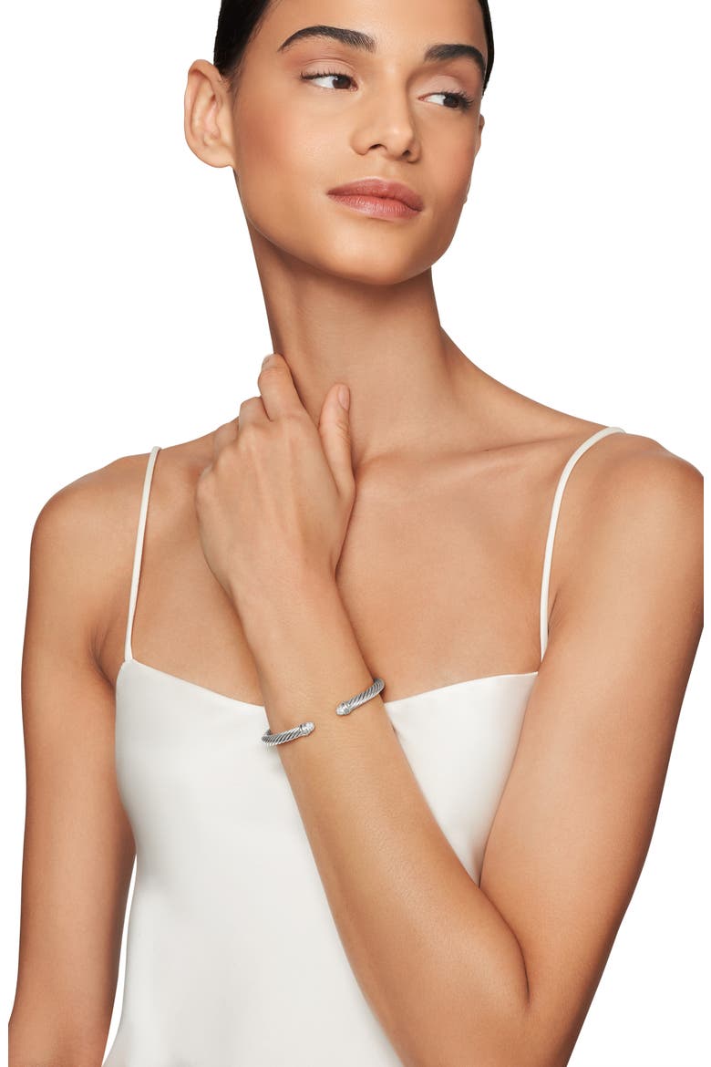 Classic Cable Bracelet in Sterling Silver with Pavé Diamond Domes, 5mm, Alternate, color, DIAMOND