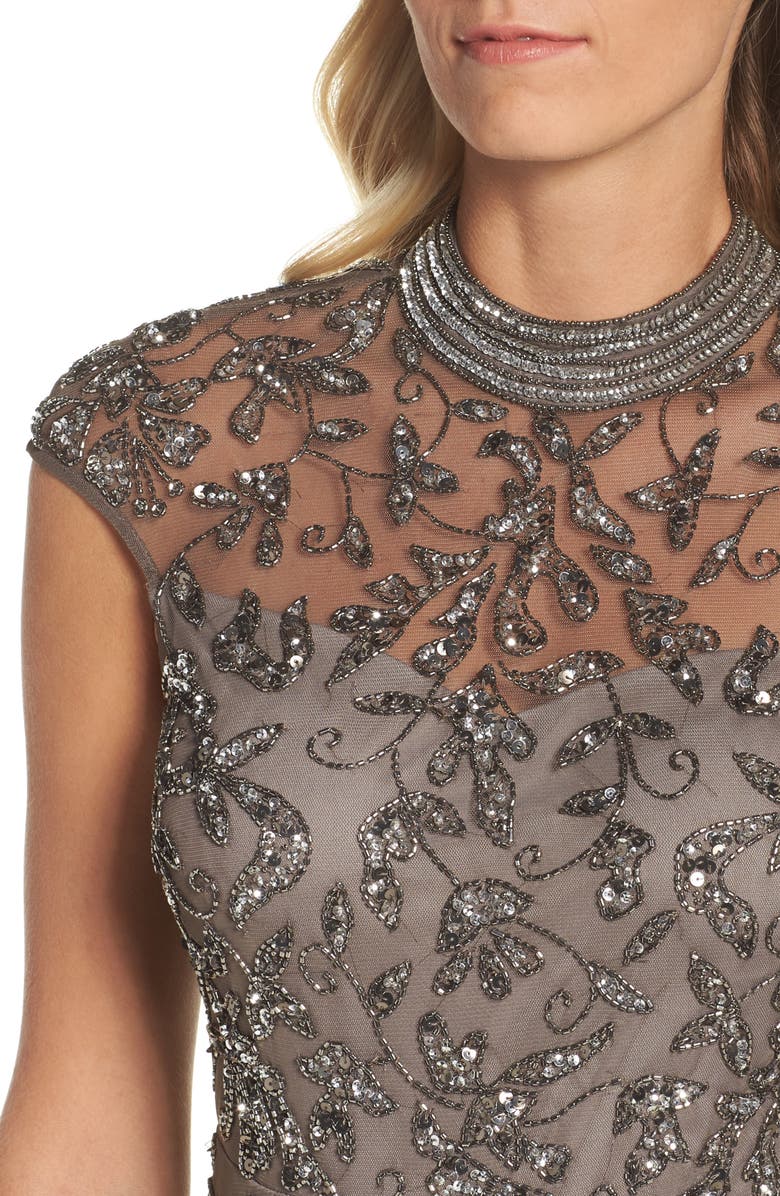Adrianna Papell Embellished Mesh Gown, Alternate, color, 