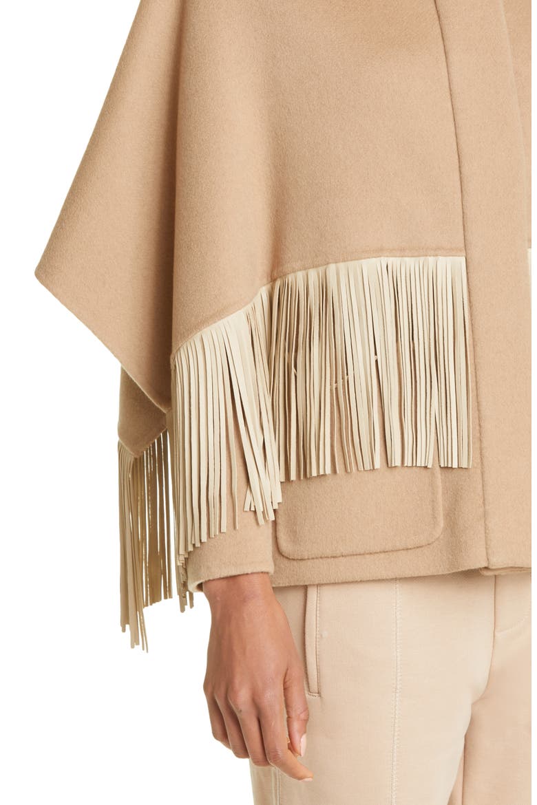 Double Muretto™ Cashmere Jacket with Leather Fringe, Alternate, color, N55-CAMEL