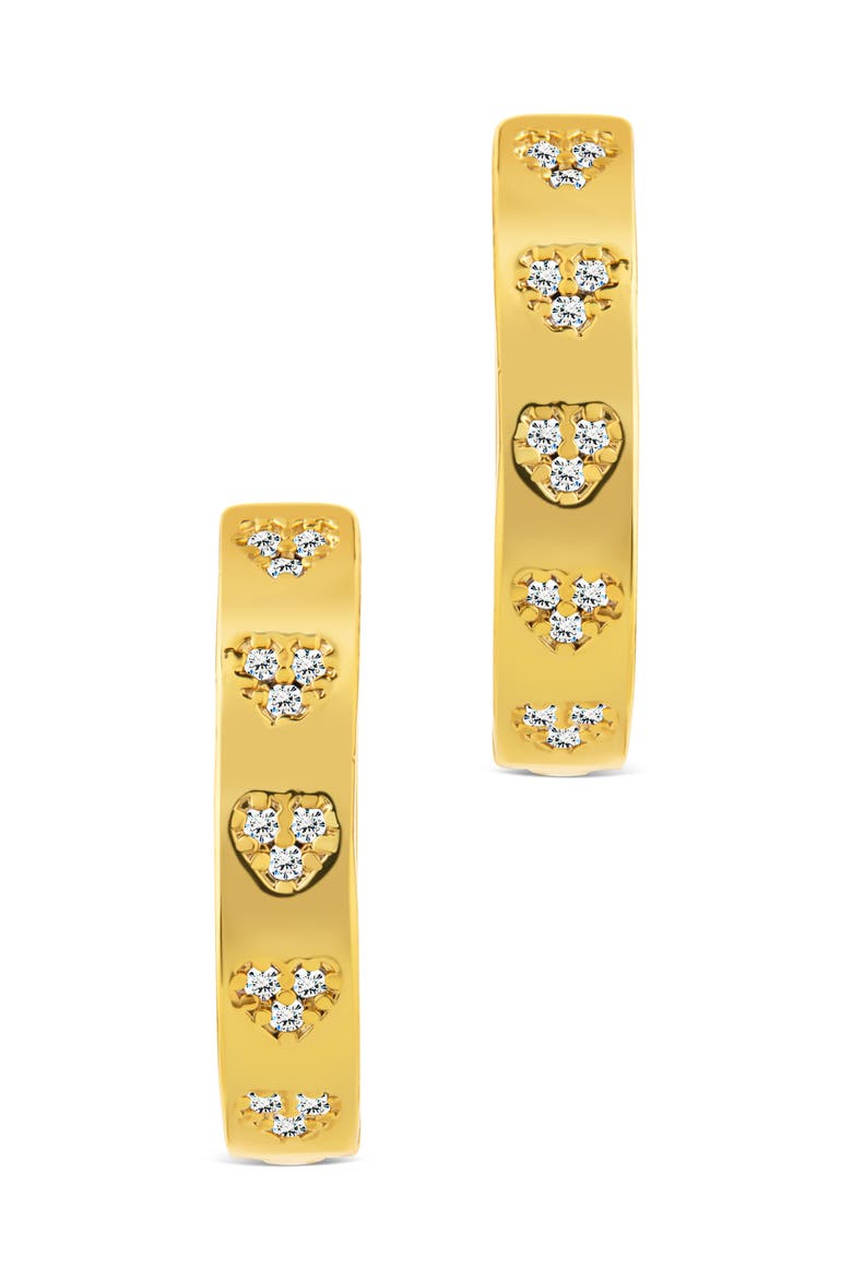 Cubic Zirconia Heart Station Hoop Earrings, Alternate, color, GOLD