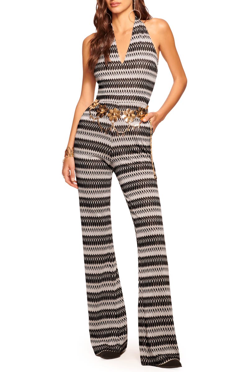 Ramy Brook Chandler Halter Neck Jumpsuit, Main, color, Black/Sandstone Geometric Knit
