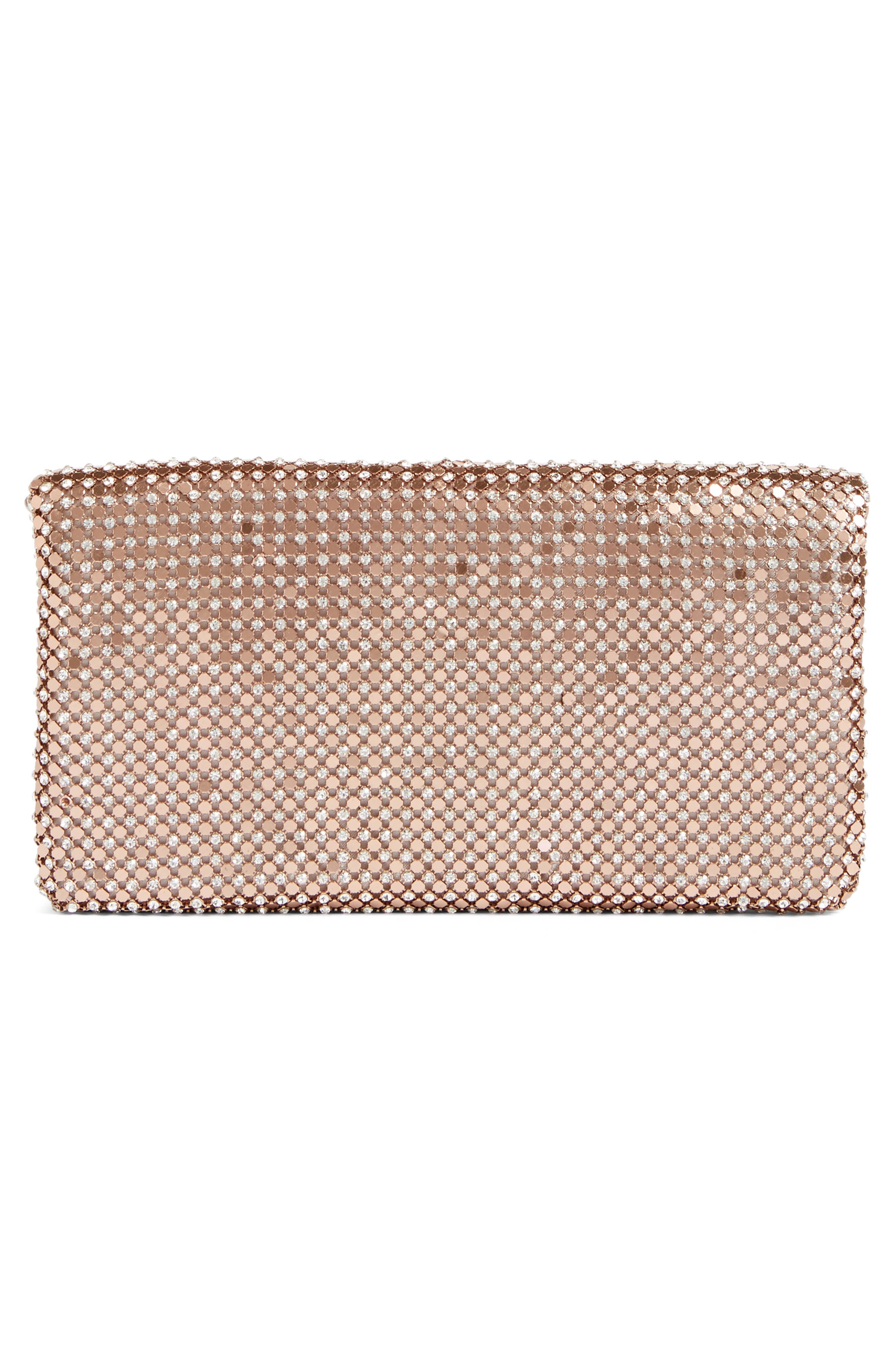 Crystal Mesh Foldover Clutch, Alternate, color, ROSE GOLD