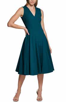V-Neck Sleeveless Fit & Flare Midi Dress