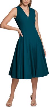 Calvin Klein V-Neck Sleeveless Fit & Flare Midi Dress