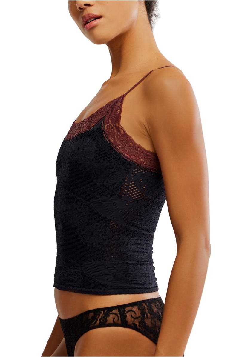 Free People Jules Lace Trim Seamless Crop Camisole, Alternate, color, Black Combo