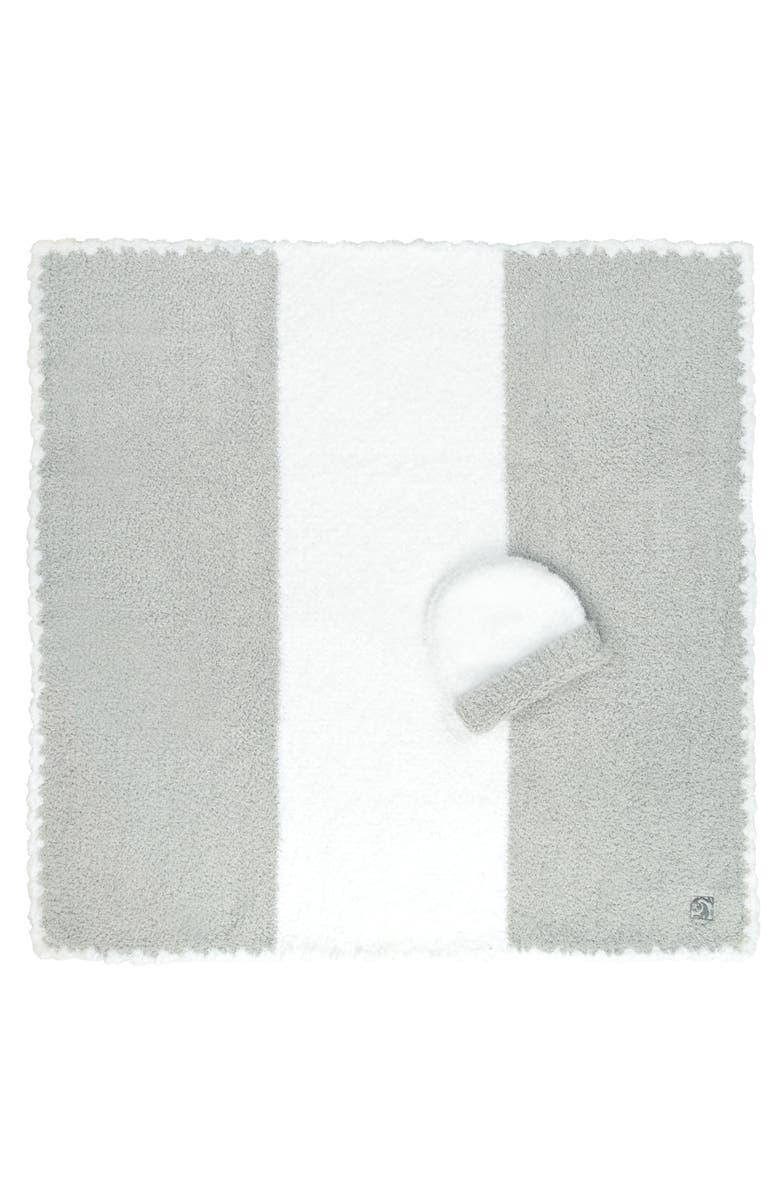 Kashwére Baby Blanket - Center Stripe w/ Cap - Chenilla Classic, Main, color, Soapstone / White