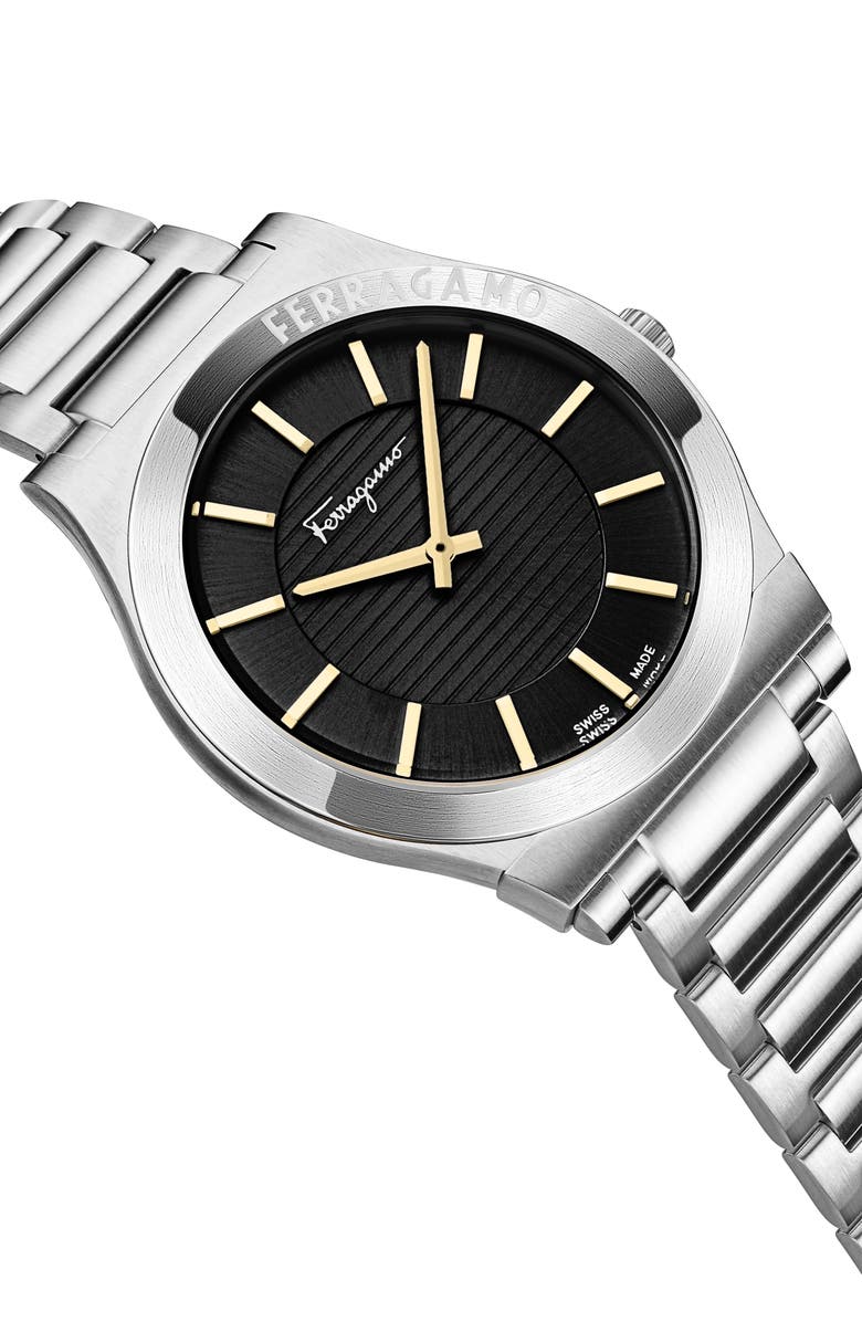 FERRAGAMO Gancini Swiss Quartz Bracelet Watch, 42mm, Alternate, color, Stainless Steel