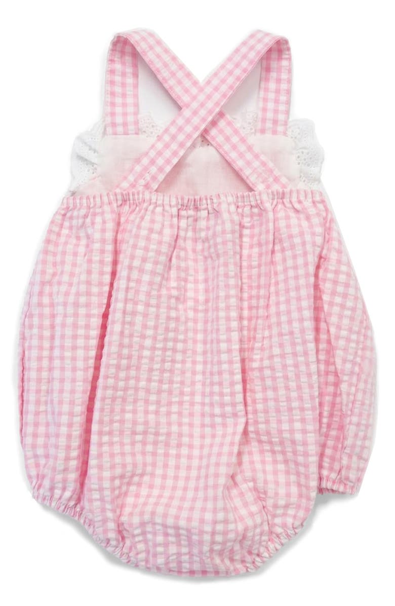 Pippa & Julie Seersucker Heart Romper, Alternate, color, Pink/ White