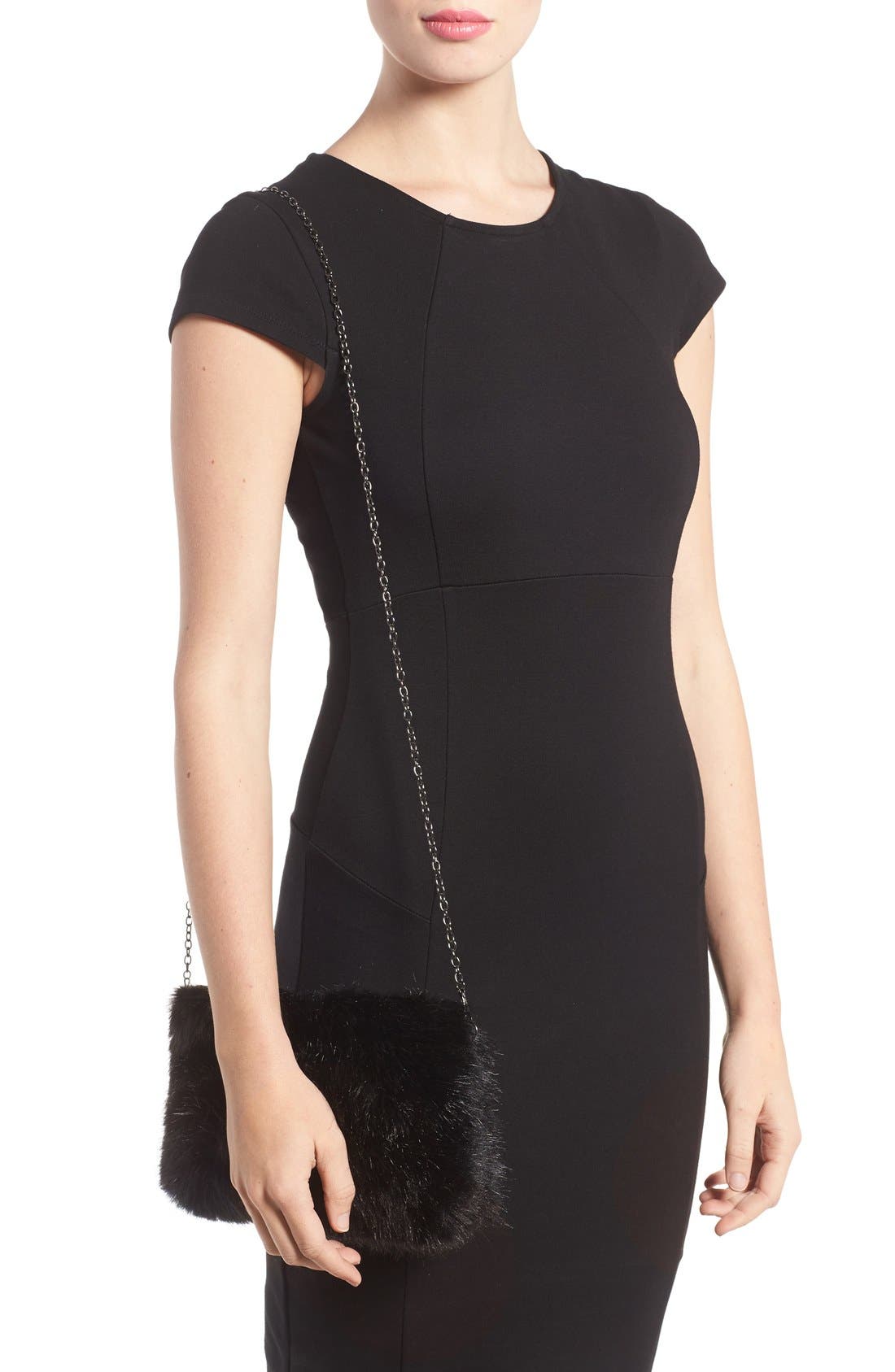 Faux Fur Clutch, Alternate, color, BLACK