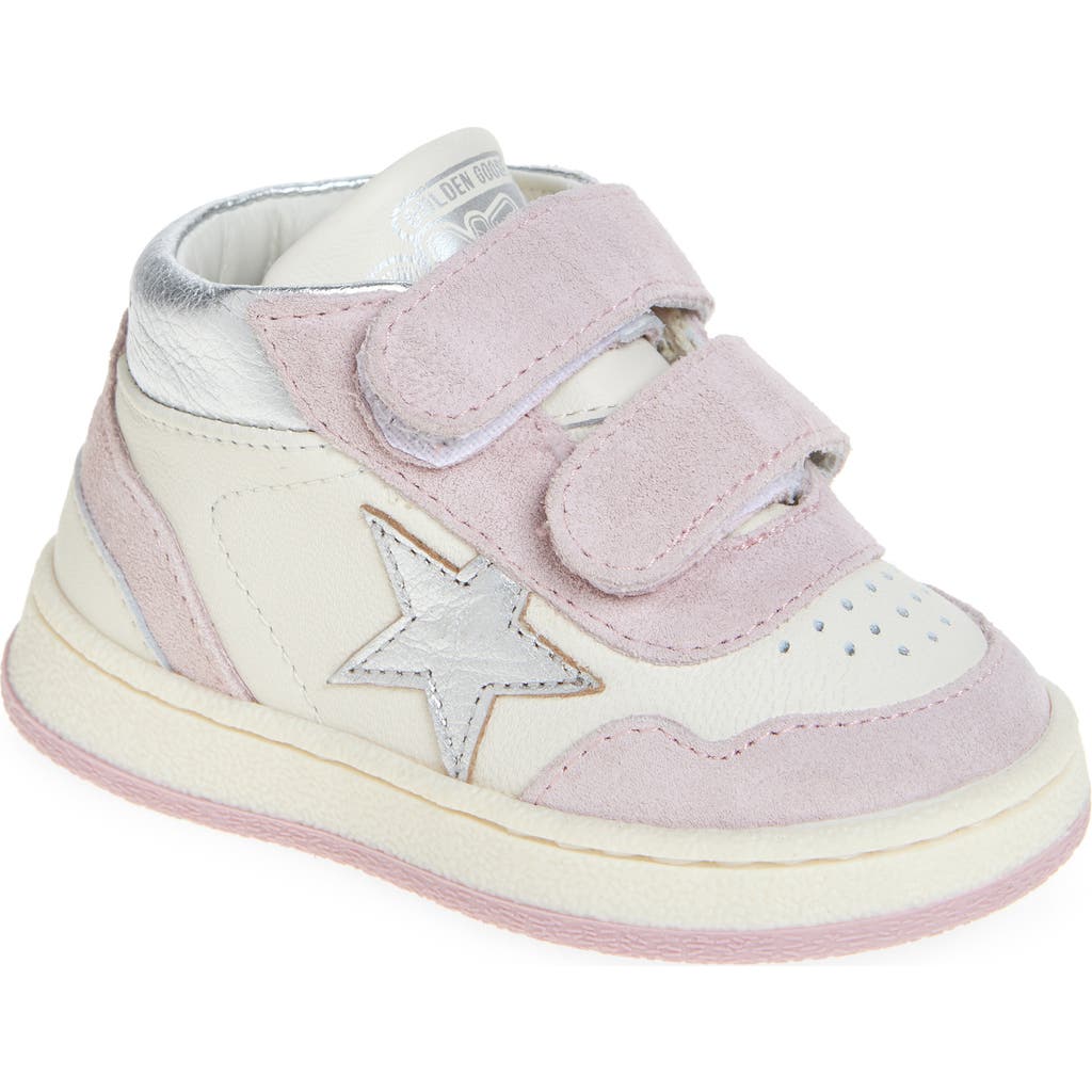 Golden Goose Baby June Leather Sneakers In White/pink/silver