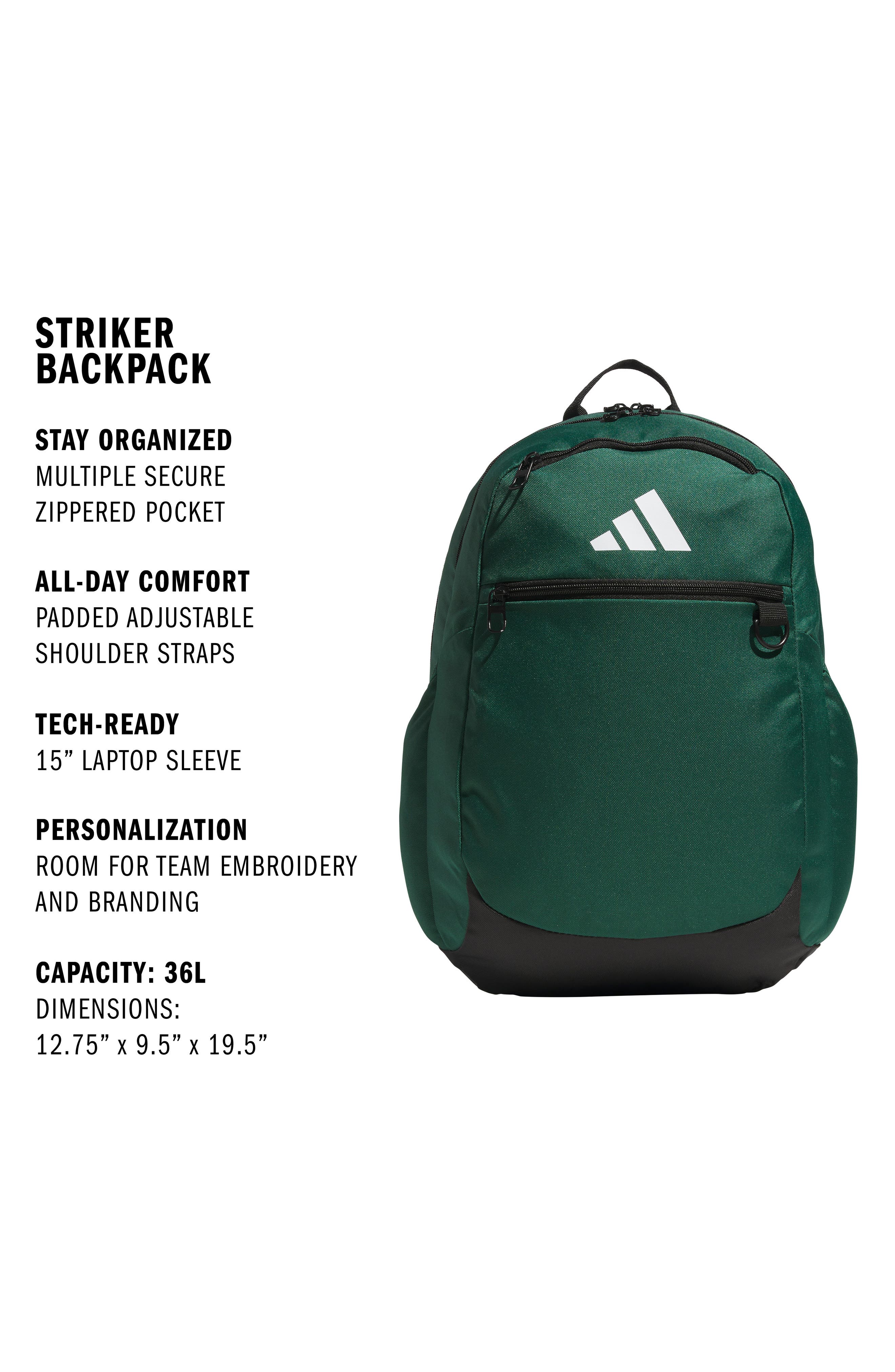 adidas Kids' Striker 3 Backpack, Alternate, color, Team Dark Green