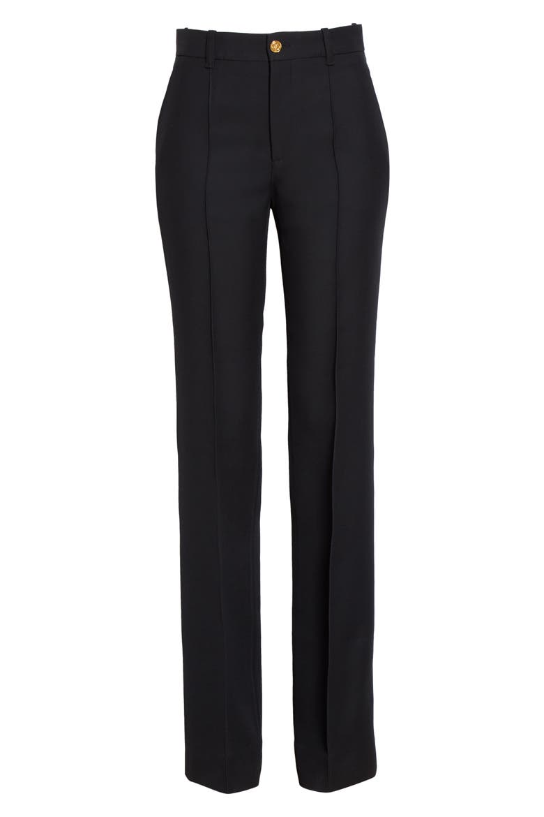 High Waist Silk & Wool Cady Crepe Flare Pants, Alternate, color, BLACK