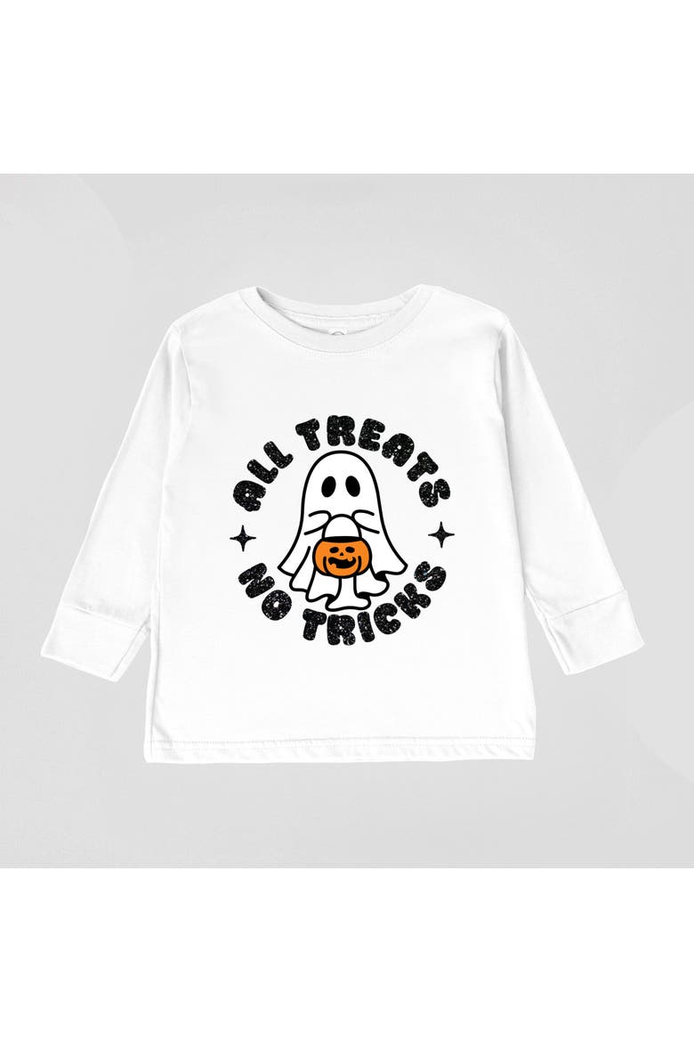 All Treats No Tricks Ghost Glitter Toddler Long Sleeve Graphic Tee, Alternate, color, White