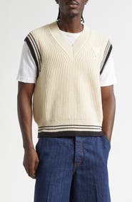 AMI PARIS Ami de Coeur Rib Wool & Cotton V-Neck Sweater Vest