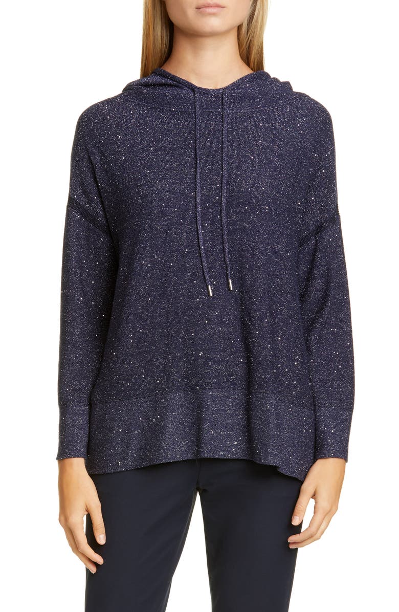 Lafayette 148 New York Sequin Metallic Silk & Wool Blend Hoodie, Main, color,