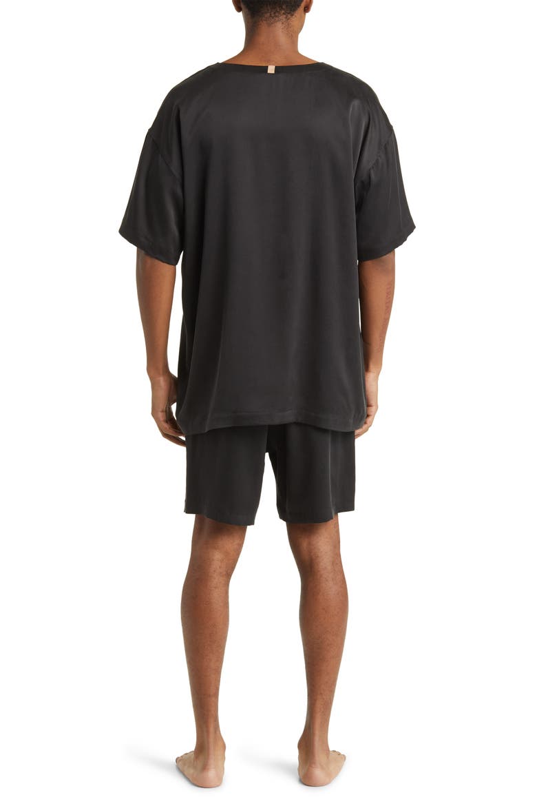 Henley Washable Silk Short Pajamas, Alternate, color, IMMERSED BLACK