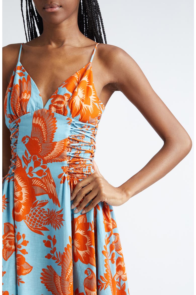 Floral Linen Blend Midi Dress, Alternate, color, BLUE