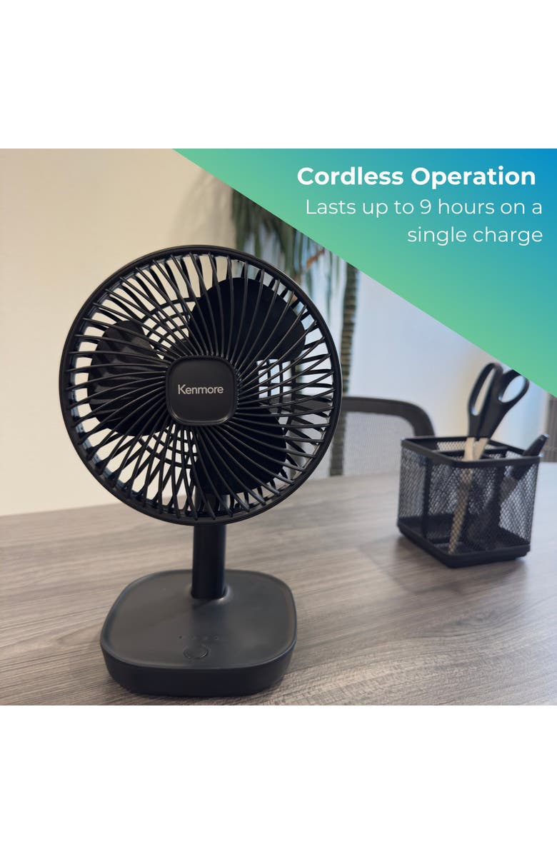 Kenmore Rechargeable 6 Inch Portable Fan Black, Alternate, color, Black