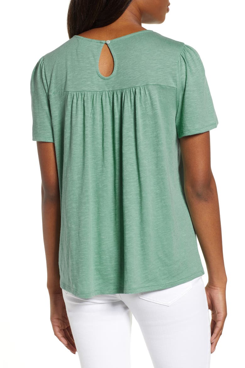 Embroidered Mesh Yoke Top, Alternate, color, GREEN WING