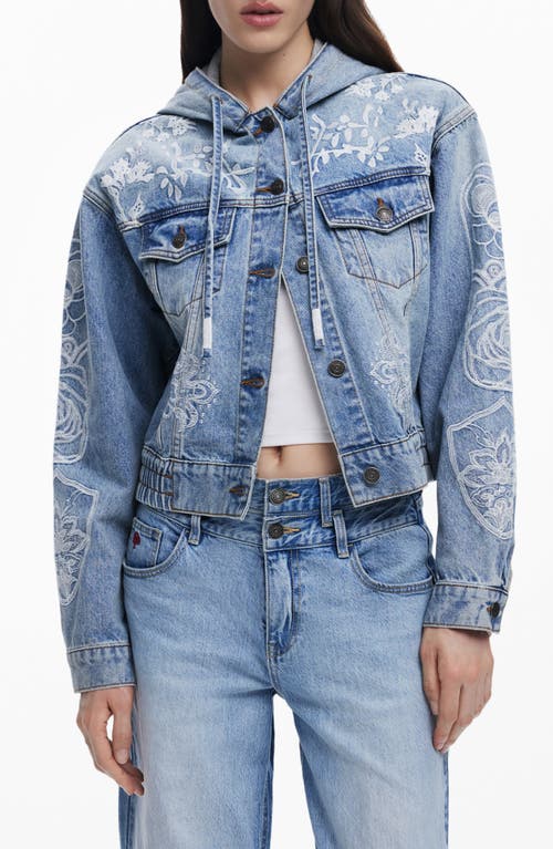 Desigual Hooded Denim Jacket In Multi