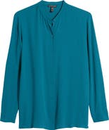 Eileen Fisher Mandarin Collar Silk Button-Up Shirt