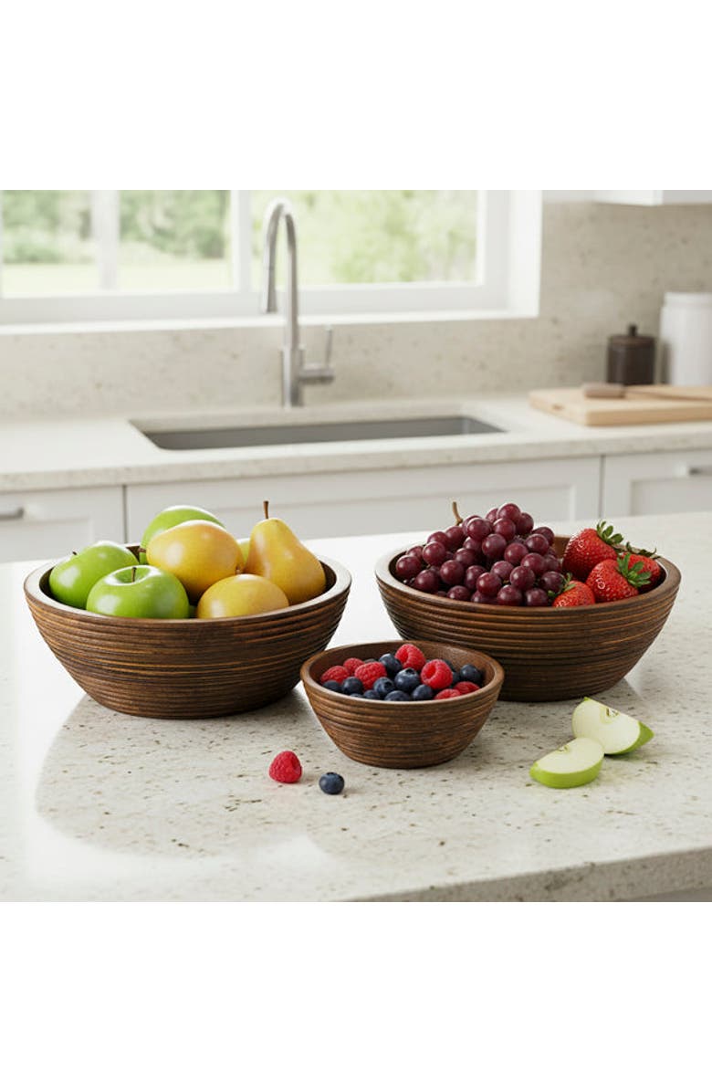 Mela Artisans Cascade Handcarved Mangowood Nested Bowls, Alternate, color, Natural