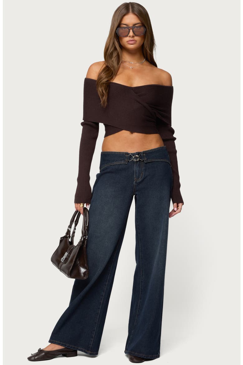 Paulina Off the Shoulder Wrap Sweater, Alternate, color, BROWN