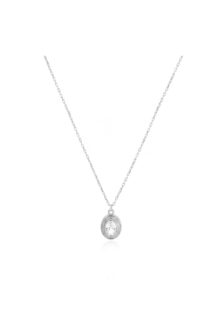 CZ Oval Double Bezel Necklace, Main, color, Sterling Silver