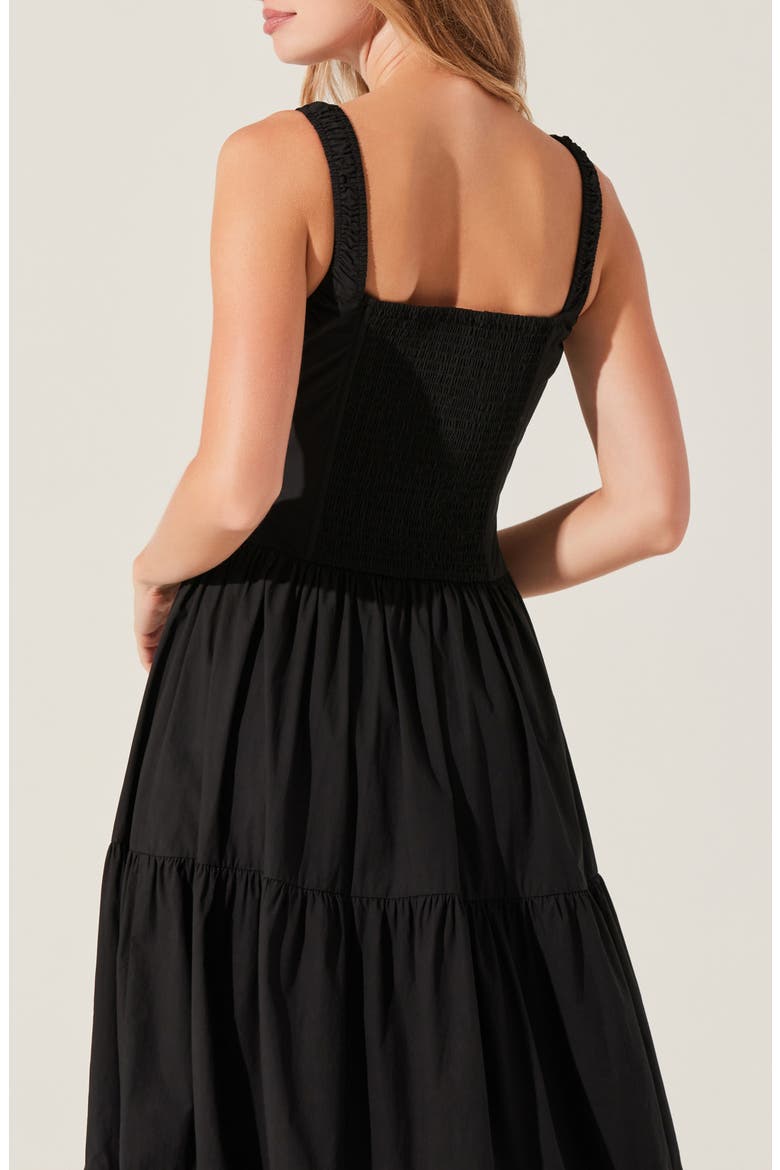 Temperance Tiered Corset Midi Dress, Alternate, color, BLACK
