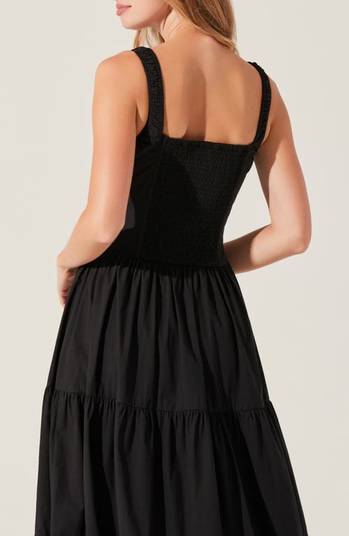 ASTR ASTR THE LABEL TEMPERANCE TIERED CORSET MIDI DRESS