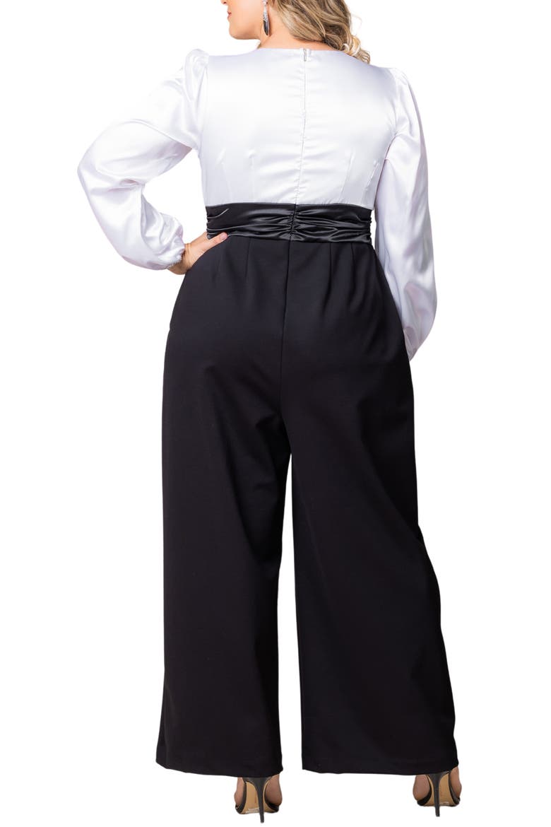 Refined Puff Shoulder Long Sleeve Wide Leg Jumpsuit, Alternate, color, BLACK TIE AFFAIR
