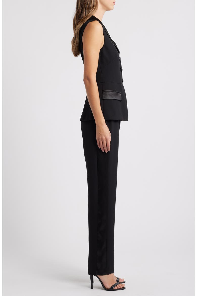 Sleeveless Peplum Waistcoat Jumpsuit, Alternate, color, BLACK