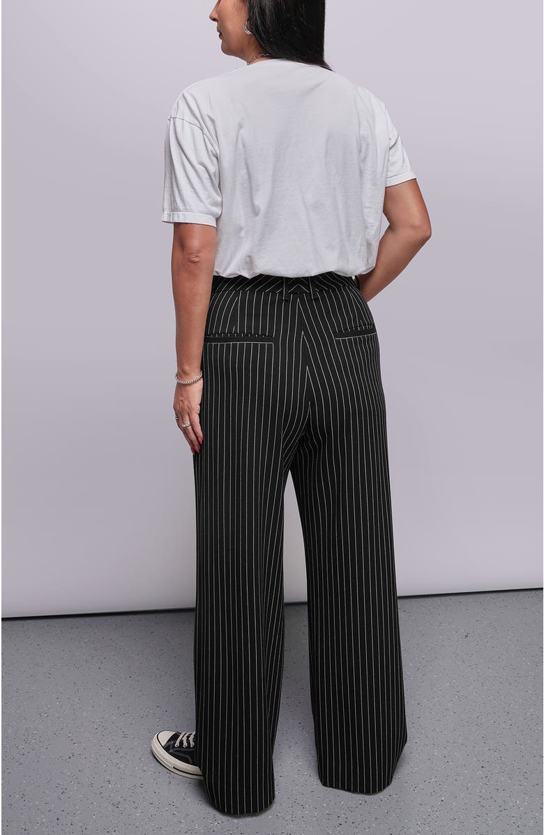WILDFANG The Empower Pinstripe Wide Leg Trouser, Alternate, color, Black/Stone