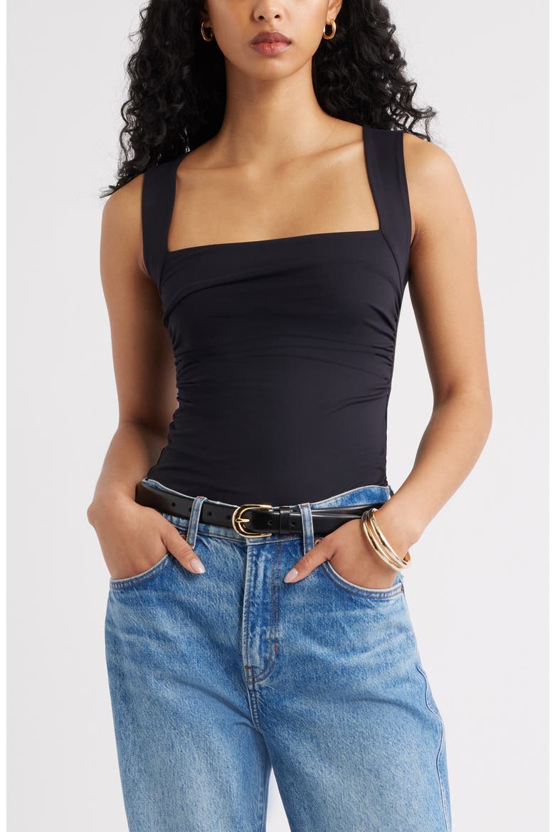 Ruched Square Neck Tank, Main, color, BLACK